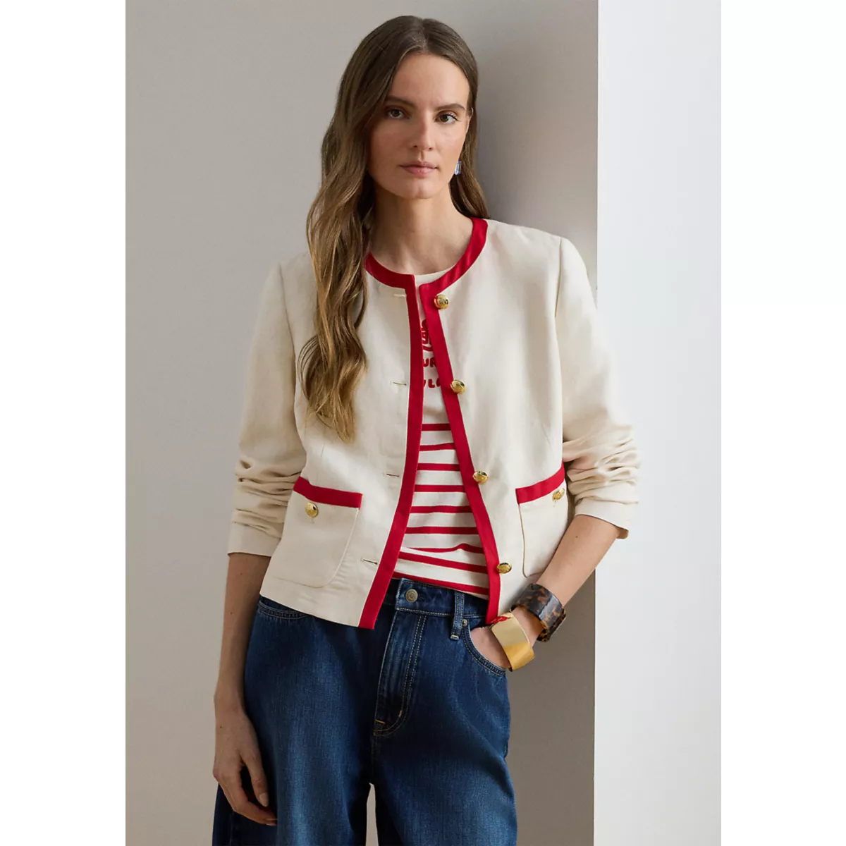 Petite Two-Tone Linen-Blend Twill Blazer - 1