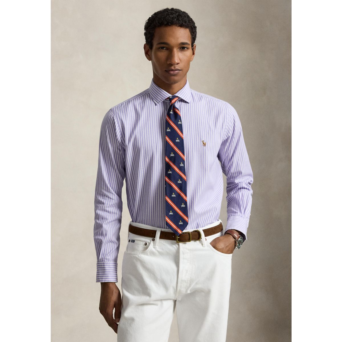 Classic Fit Striped Stretch Oxford Shirt - 6