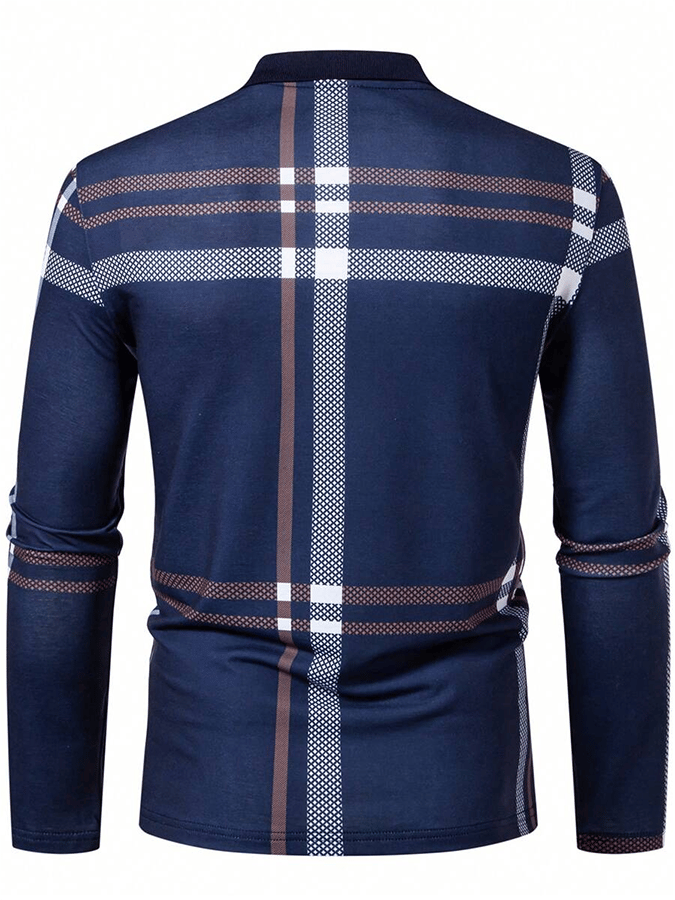 Camisa polo a cuadros ejecutivo casual de manga larga para hombre