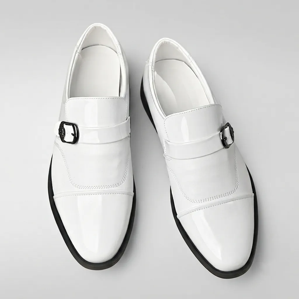 para hombre ejecutivo Patent Leather Shine Cap Toe Metal Buckle Slip On Monk mocasines Dress zapatos