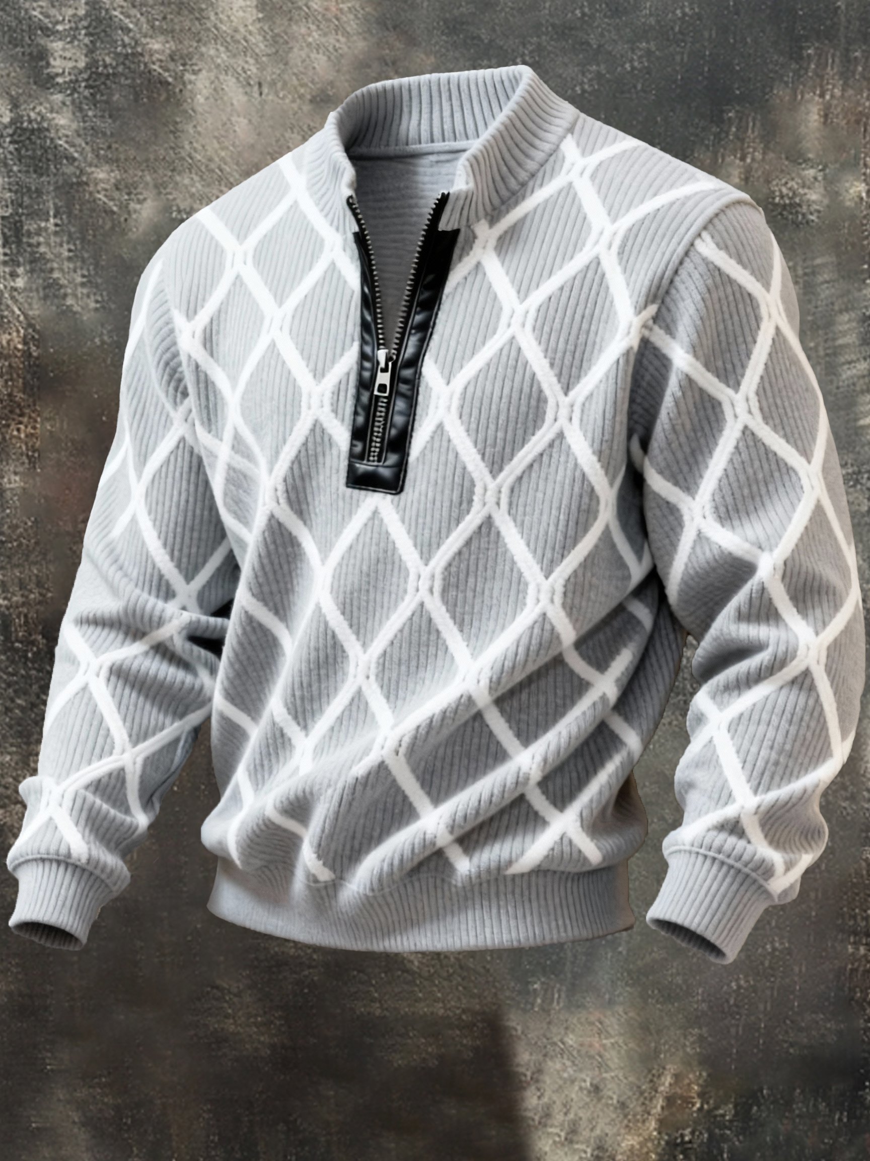 Sudadera casual retro Contrast Color Half Zip Stand cuello de manga larga para hombre