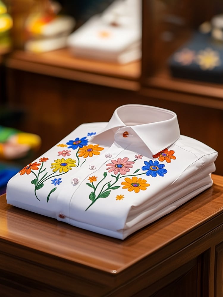 Camisa ejecutivo casual floral solapa de manga corta para hombre