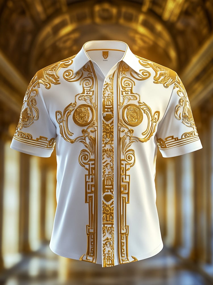 Camisa satén Luxe estampado de manga corta Button para hombre