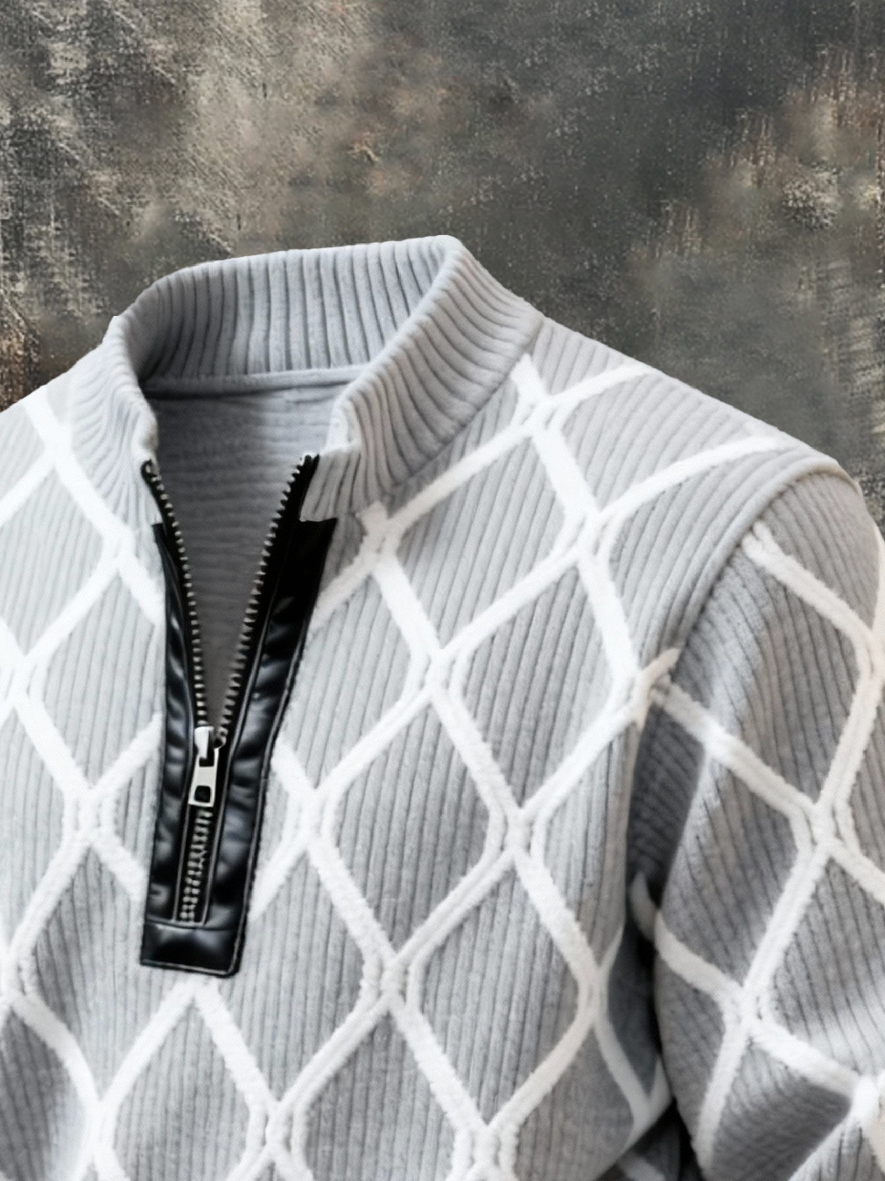 Sudadera casual retro Contrast Color Half Zip Stand cuello de manga larga para hombre
