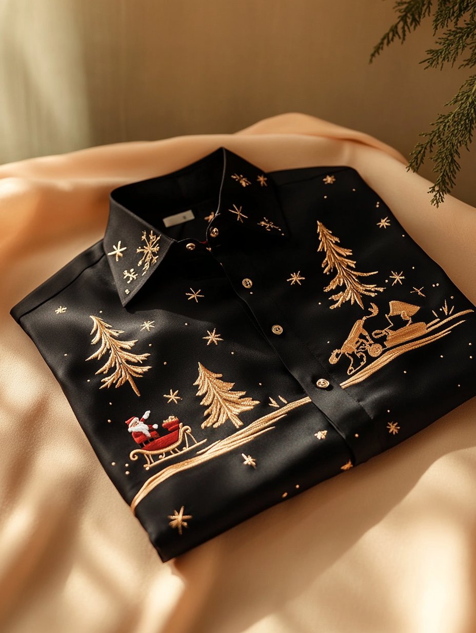 Camisa ejecutivo de lujo Christmas Santa Claus estampado de manga larga para hombre