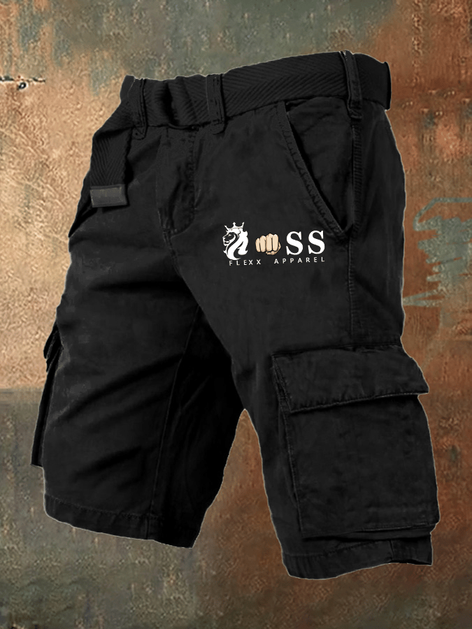 para hombre retro Letter Print Cargo shorts (Belt Not Included)