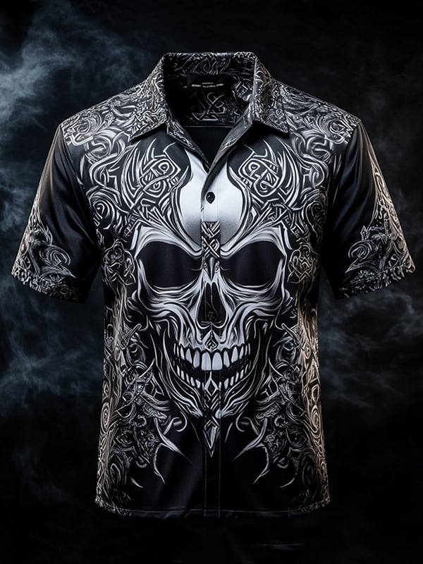 Camisa vintage Skull and floral de manga corta para hombre
