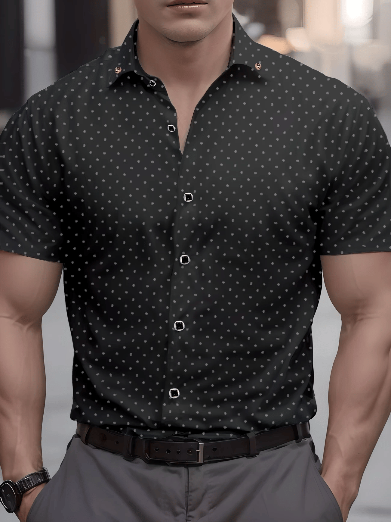 Camisa ejecutivo casual Button de manga corta para hombre