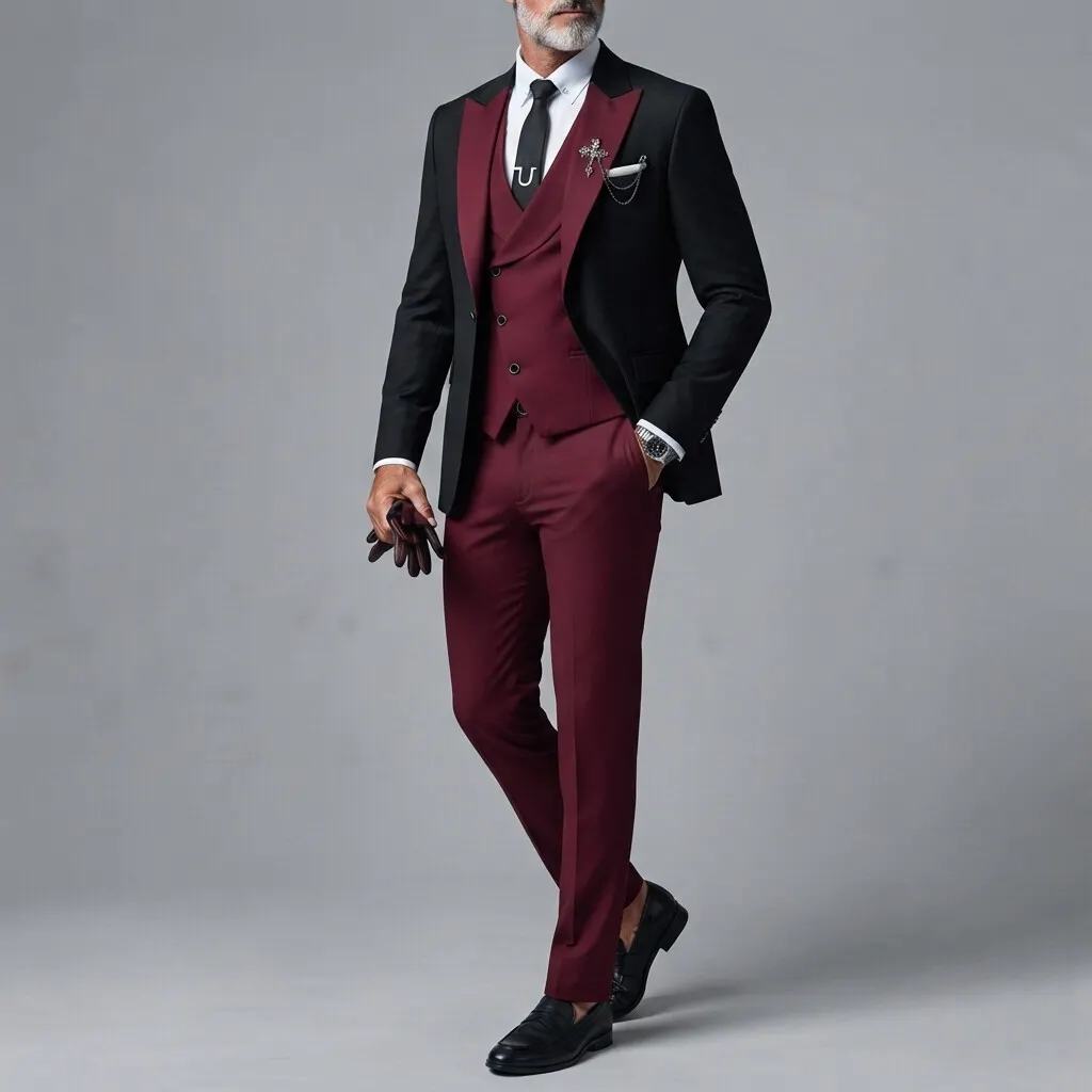 para hombre ejecutivo Contrast Peak Lapel saco & Asymmetric Button Shawl Lapel Vest & pantalón 3Pcs Suit