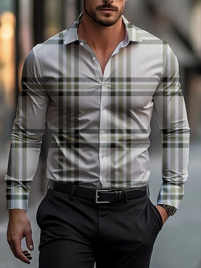Camisa ejecutivo casual a rayas de manga larga para hombre
