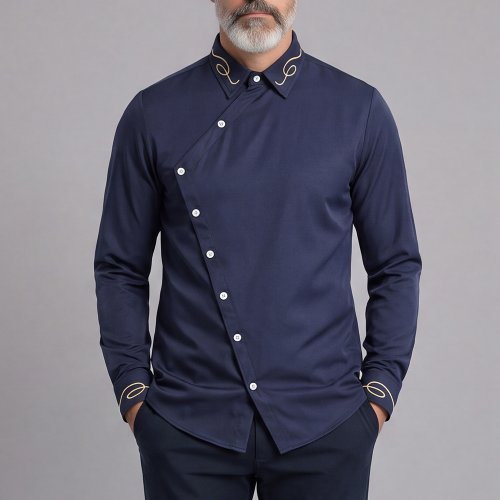 Camisa casual Solid-Color Slim-Fit de manga larga para hombre