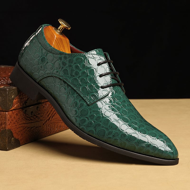 Zapatos elegantee Embossed Pointed Toe Patent cuero para hombre