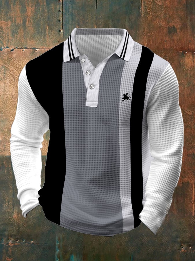 Camisa polo ejecutivo casual Waffle Fabric de manga larga para hombre