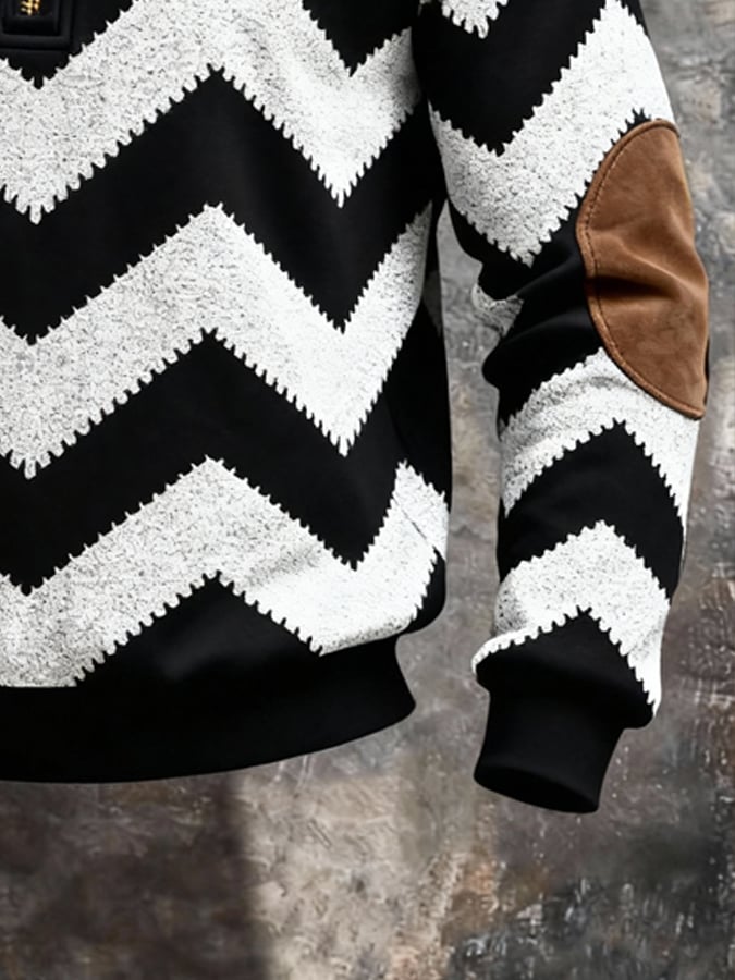 Sudadera retro en bloques de color estampado cierre para hombre