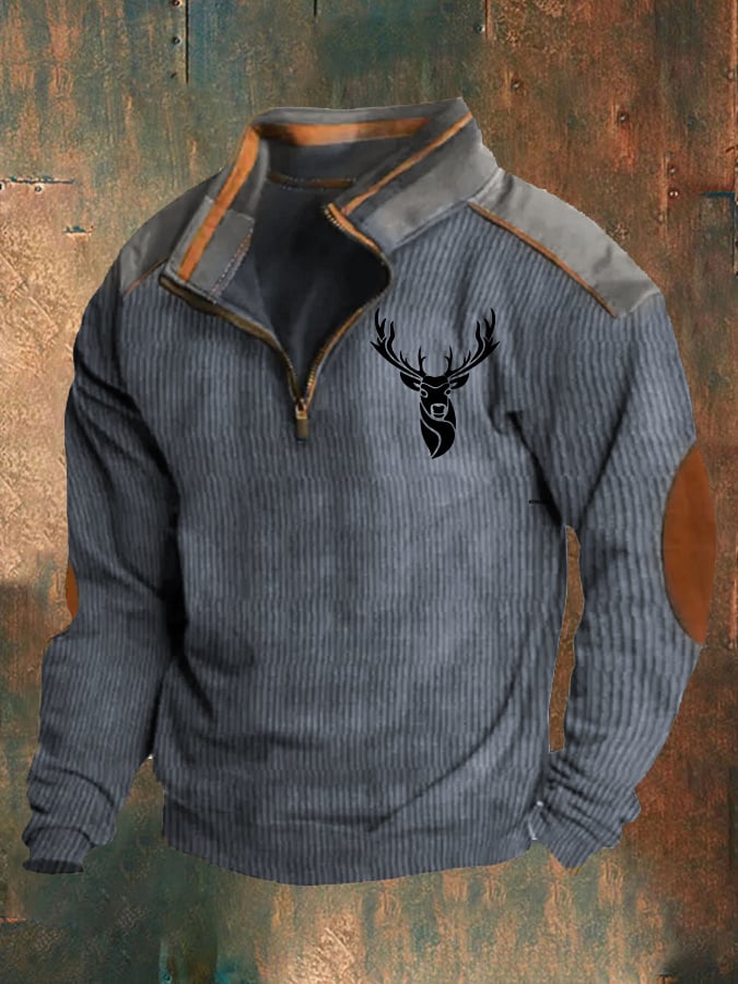 Sudadera casual vintage Western Style Zip Contrast para hombre