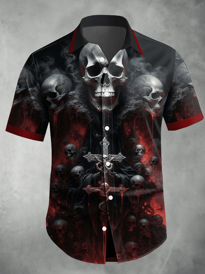 Camisa Dark Skull estampado vintage casual para hombre