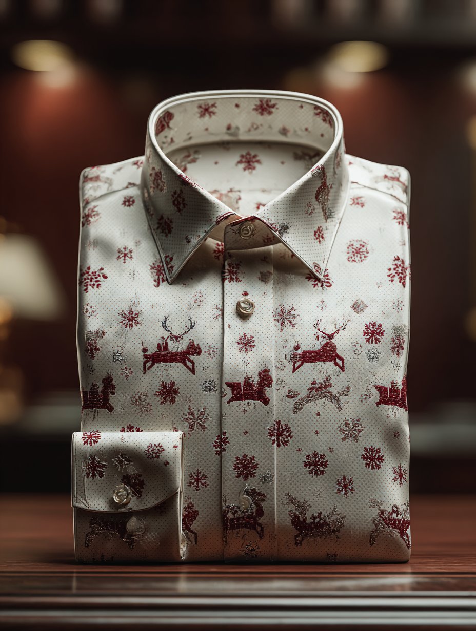 Camisa retro New Year Christmas estampado de manga larga para hombre