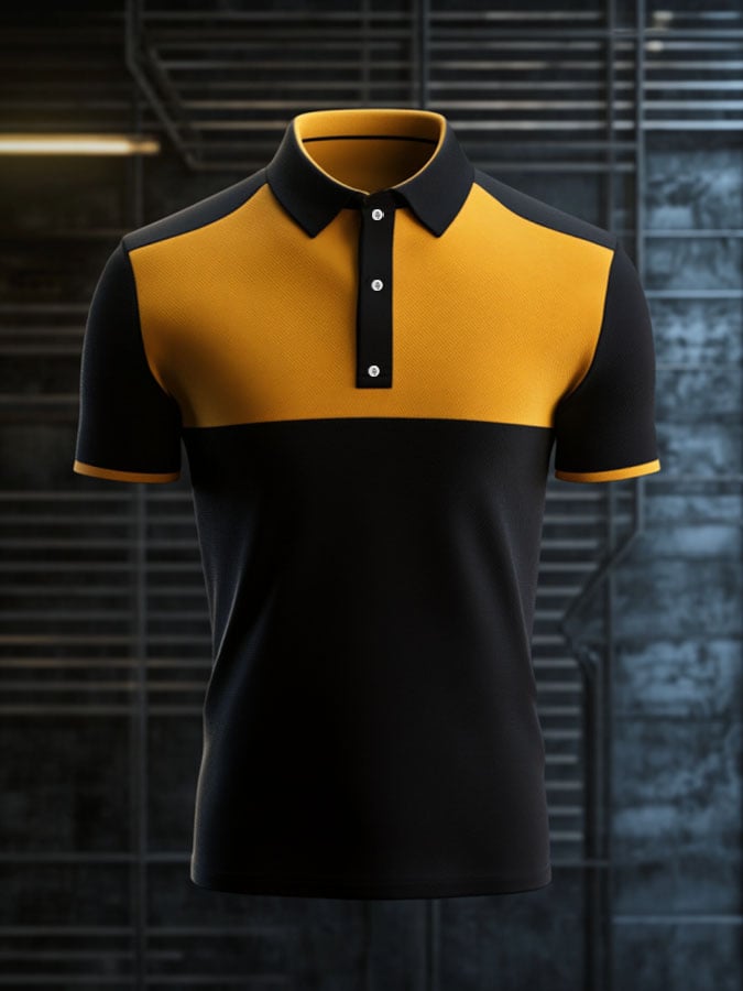 Camisa polo casual clásico Contrast Color estampado ejecutivo de manga corta para hombre