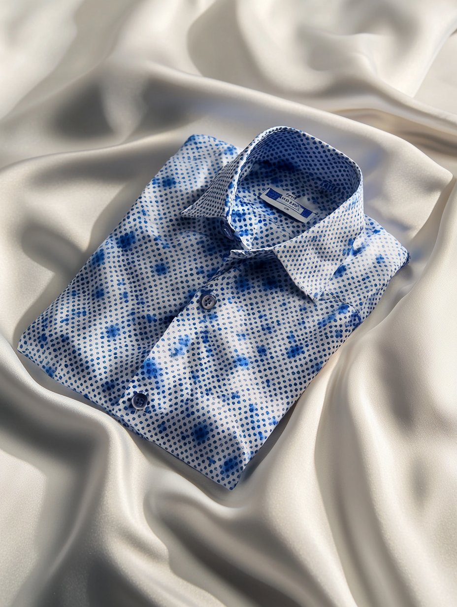 Camisa ejecutivo satén de lujo estampado casual de manga corta Button para hombre