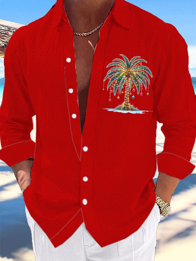 Camisa Christmas Palm Tree estampado casual para hombre