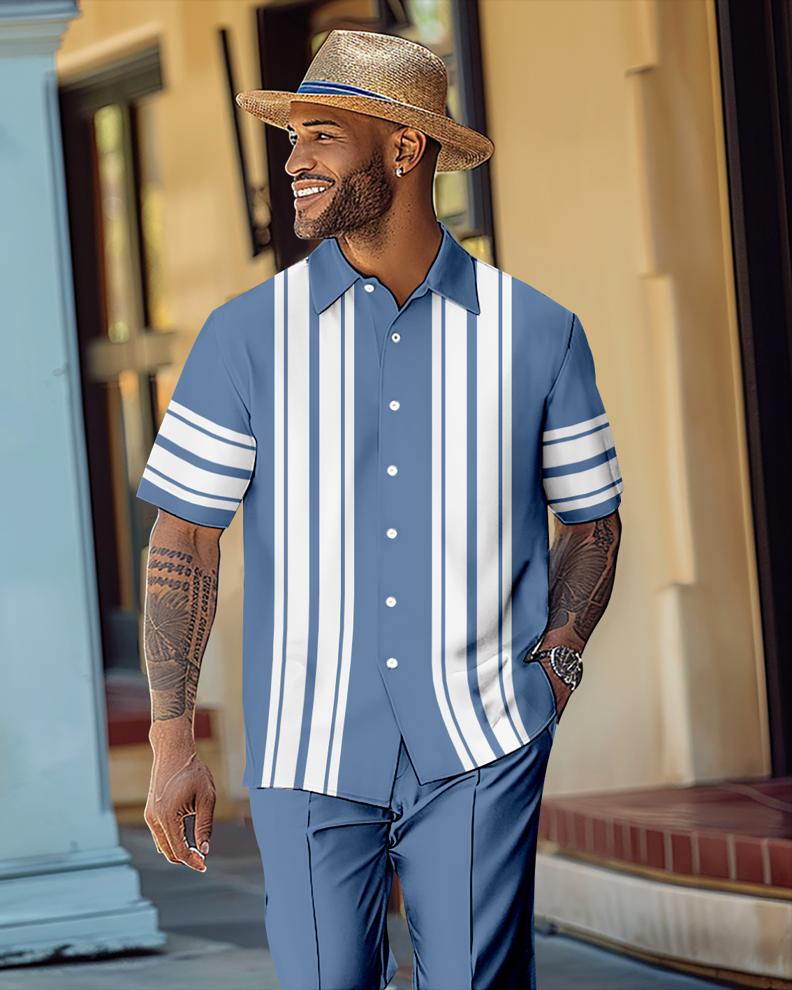 Camisa Gorgeous en bloques de color de manga corta Walking Suit 1074 para hombre