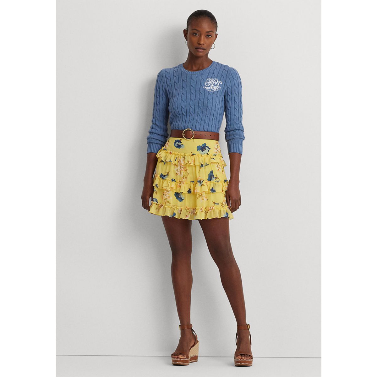 Floral Ruffle Trim Georgette Mini Skirt - 4