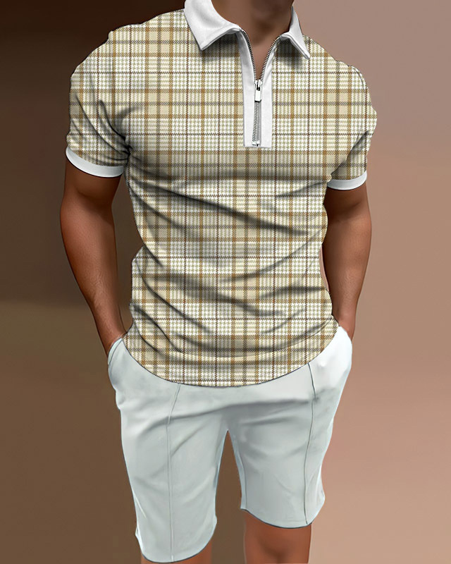 Conjunto de dos piezas camisa polo casual check para hombre