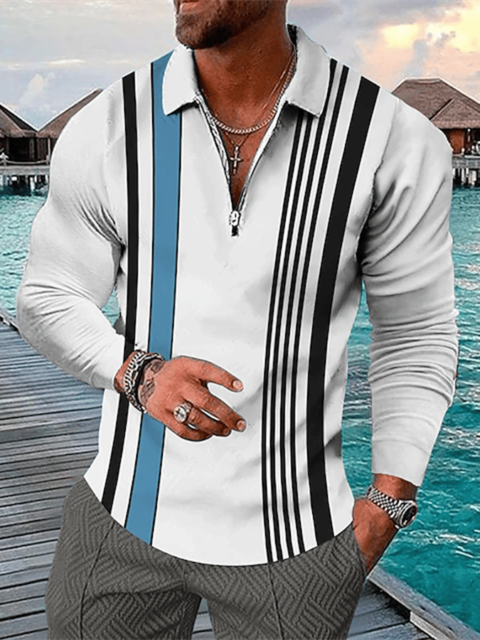 Camisa polo de moda estampado estampado solapa Pullover de manga larga