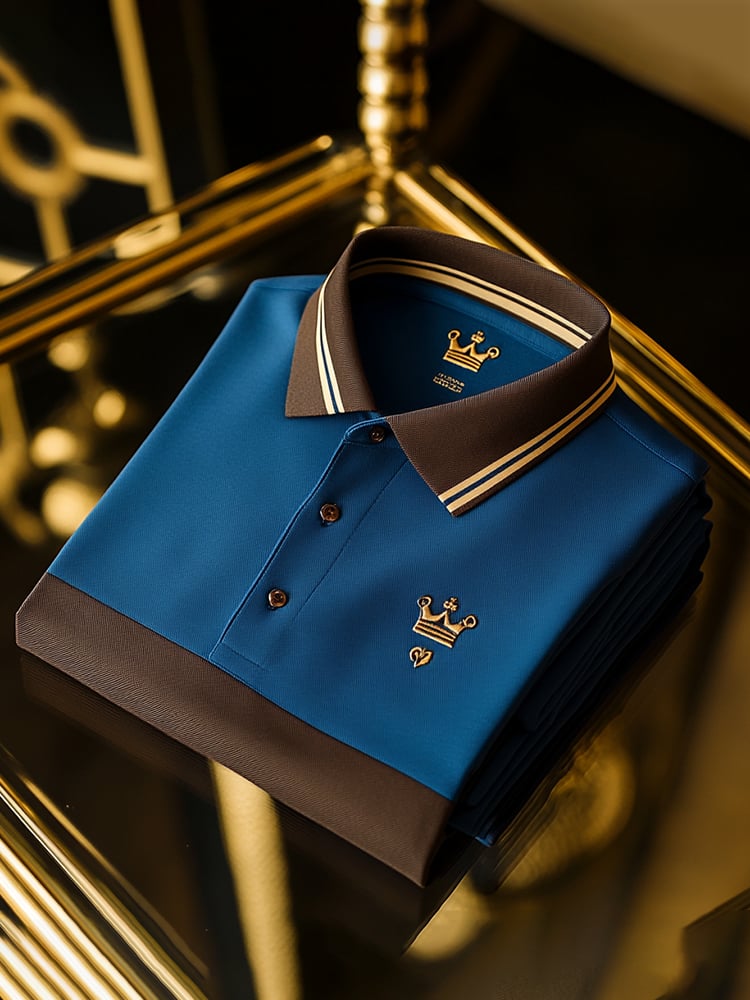 Camisa polo clásico ejecutivo Check Logo Button de manga corta para hombre