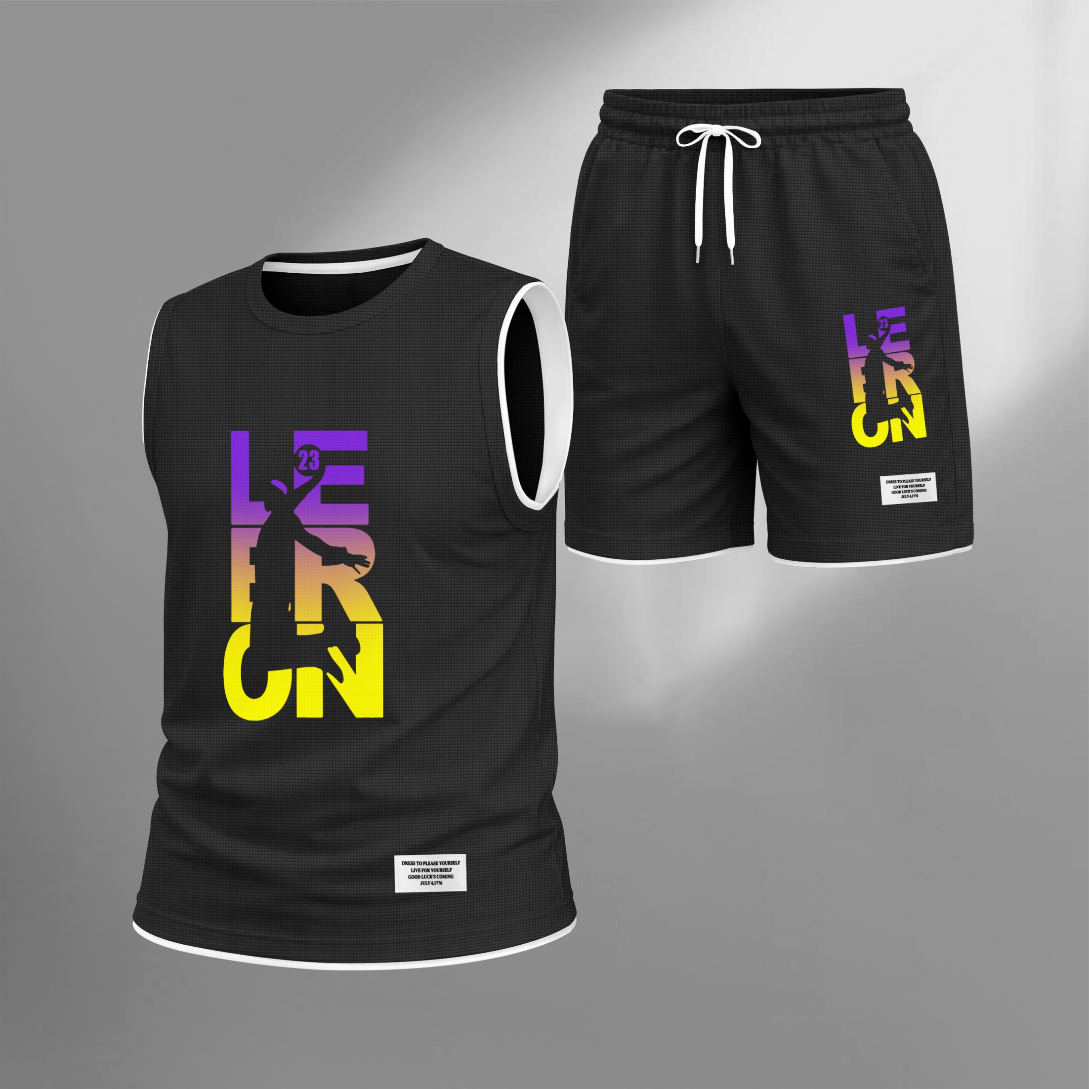 Shorts Basketball Gradient Letter Graphic estampado Summer Set Sleeveless Tank Top & Matching Outfit, Lightweight casual Streetwear Athletic Set for Everyday & Holiday para hombre