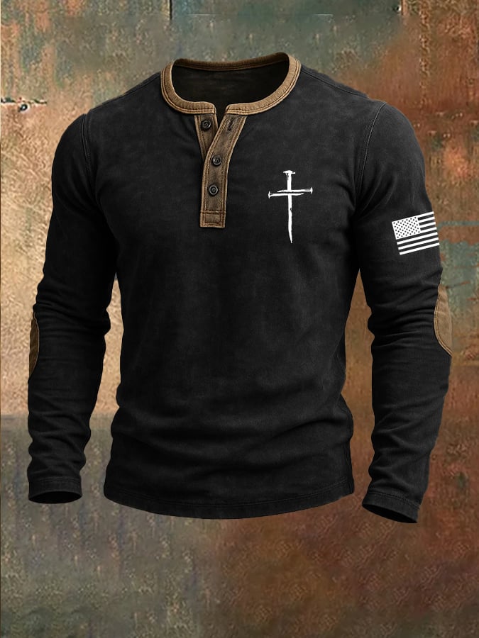 Faith estampado Henley Top para hombre