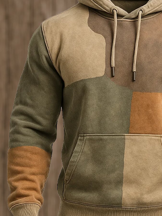 Sudadera retro desgastado en bloques de color estampado casual de manga larga para hombre
