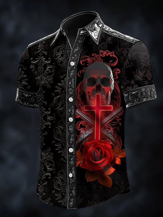 Camisa Dark Skull Faith estampado satén para hombre