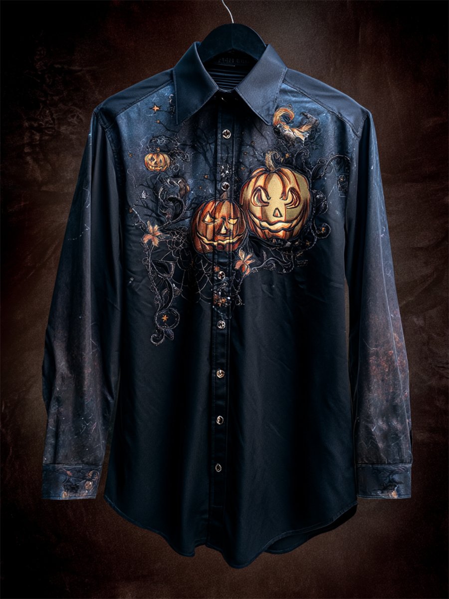 Camisa vintage Halloween estampado de manga larga para hombre