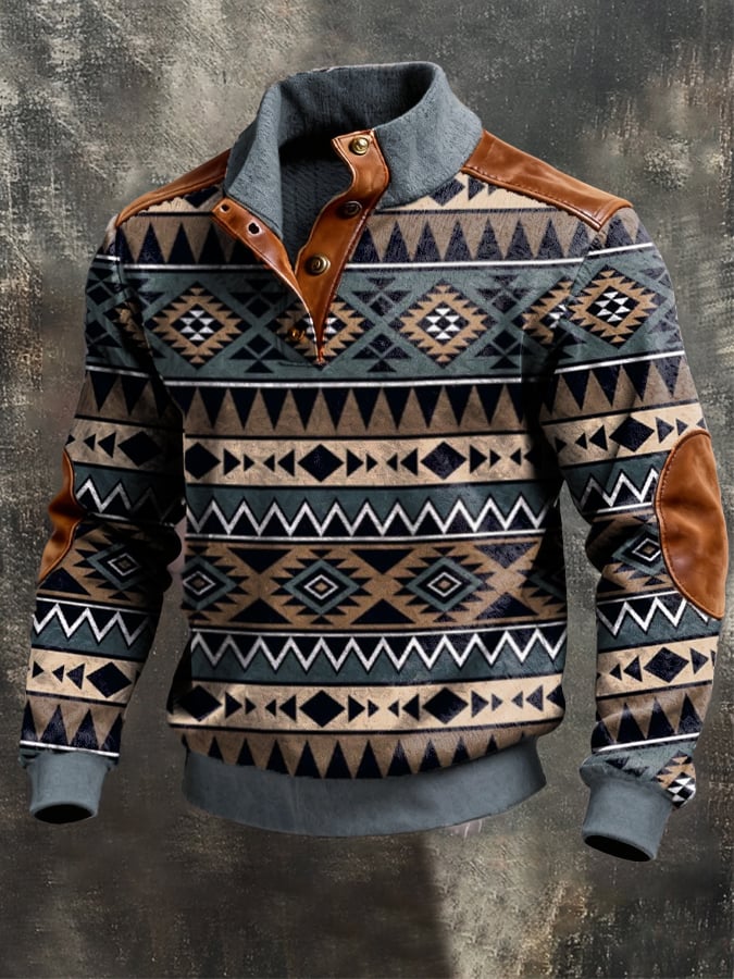 Sudadera retro polar Warm Patchpara trabajo Comfortable Color-Blocked Henry para hombre