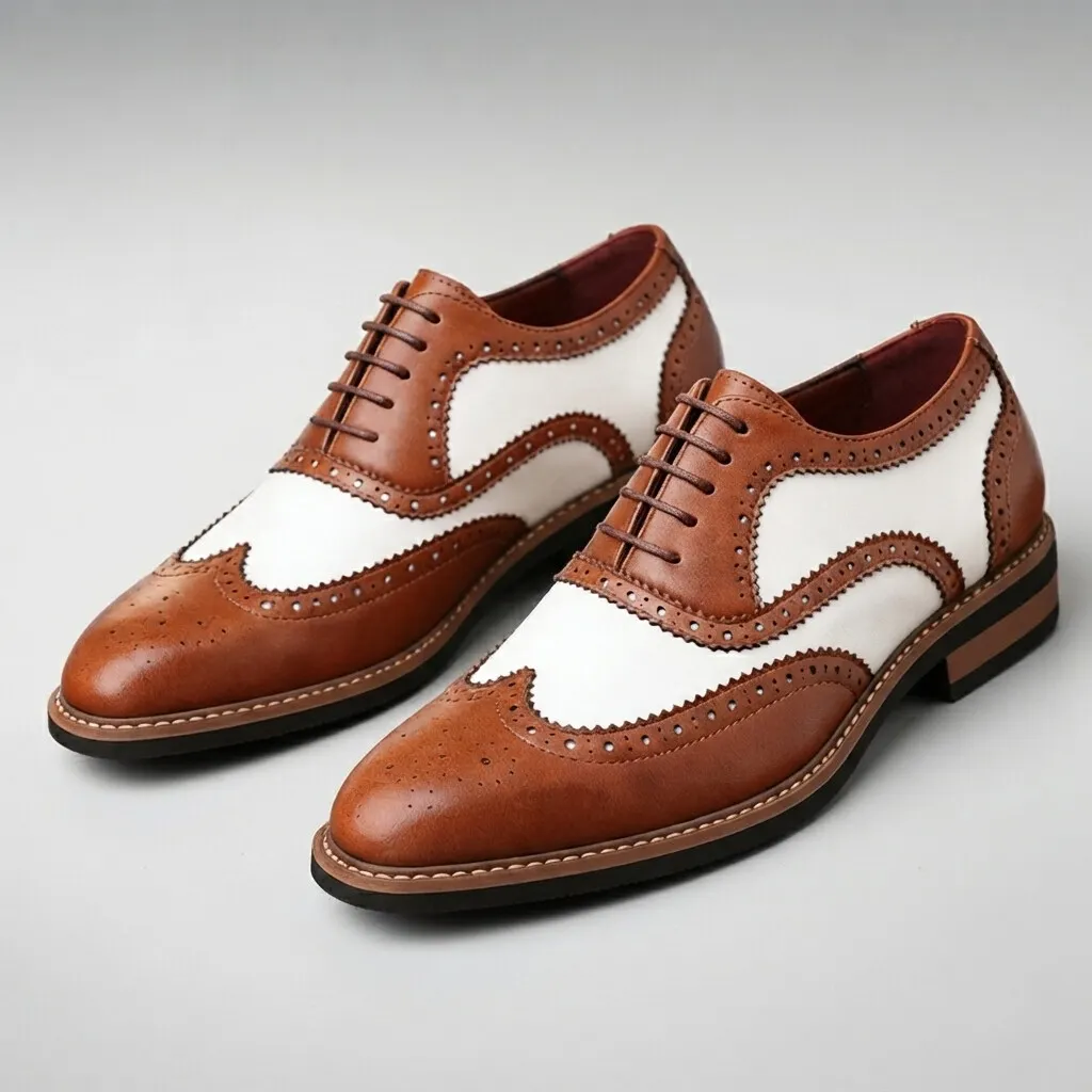 para hombre vintage Two Tone Brogue Wingtip Lace Up Dress zapatos