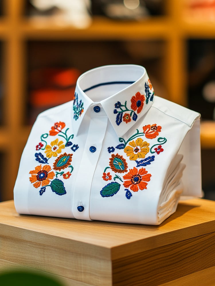 Camisa ejecutivo casual floral solapa de manga corta para hombre