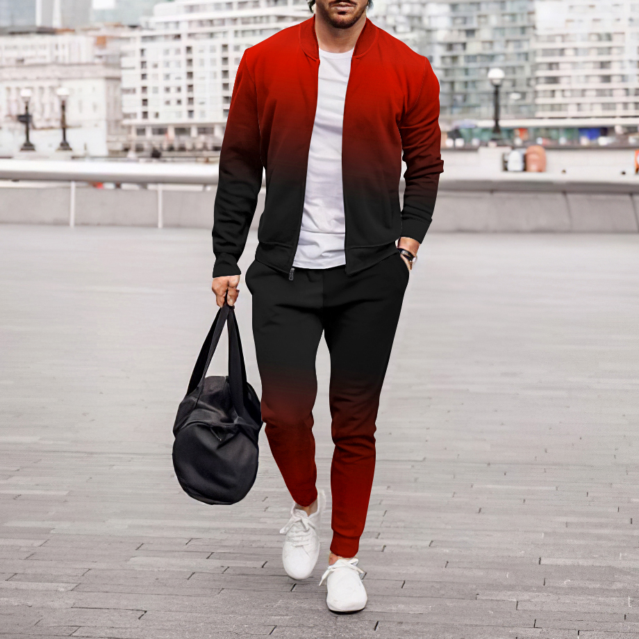 Conjunto de dos piezas Black Red Gradient chaqueta And pantalón