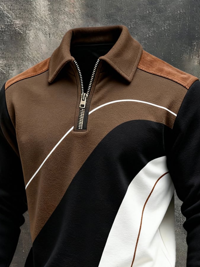 Sudadera retro en bloques de color estampado Color-Blocked con cierre para hombre