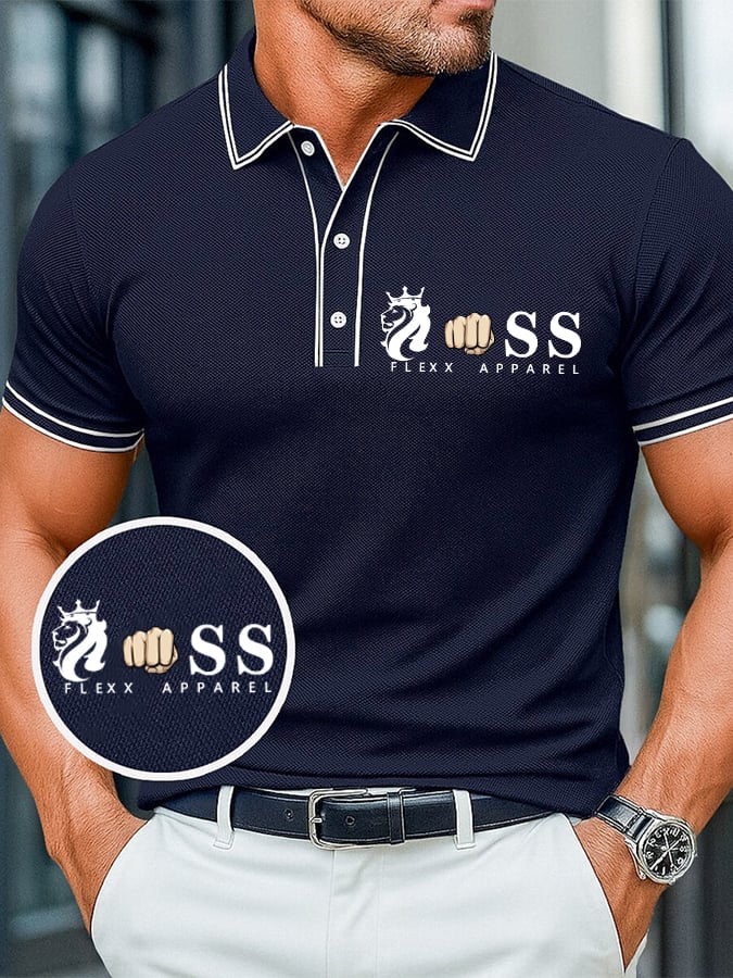 Camisa polo casual, comfortable, and transpirable retro letter estampado para hombre