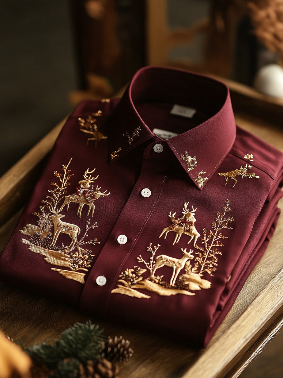 Camisa ejecutivo Christmas estampado de manga larga para hombre