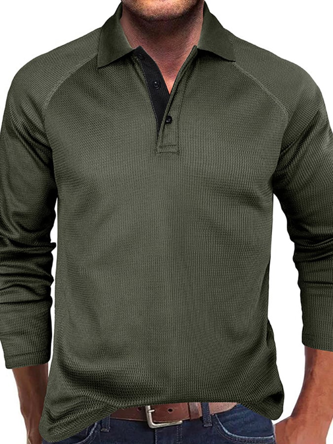 Camisa polo Athletic casual Waffle de manga larga Half Button