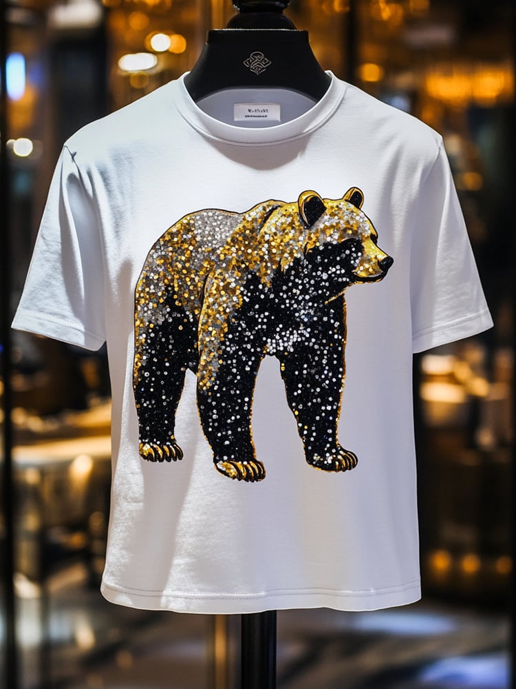Camiseta Bear Sequin ejecutivo estampado de manga corta para hombre