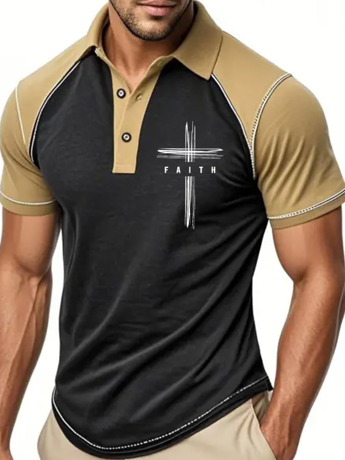 Camisa polo retro Faith casual estampado para hombre