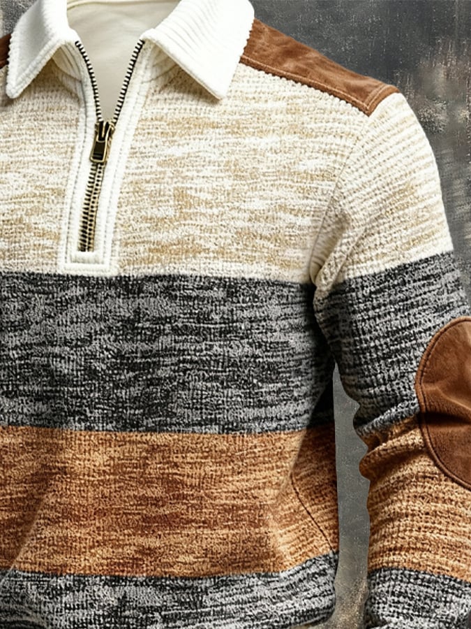 Sudadera retro en bloques de color estampado cierre para hombre