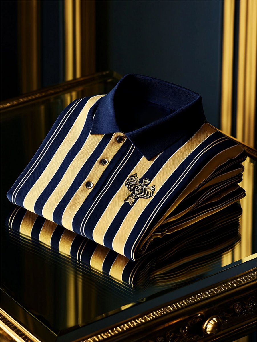Camisa polo ejecutivo casual a rayas Button de manga corta para hombre