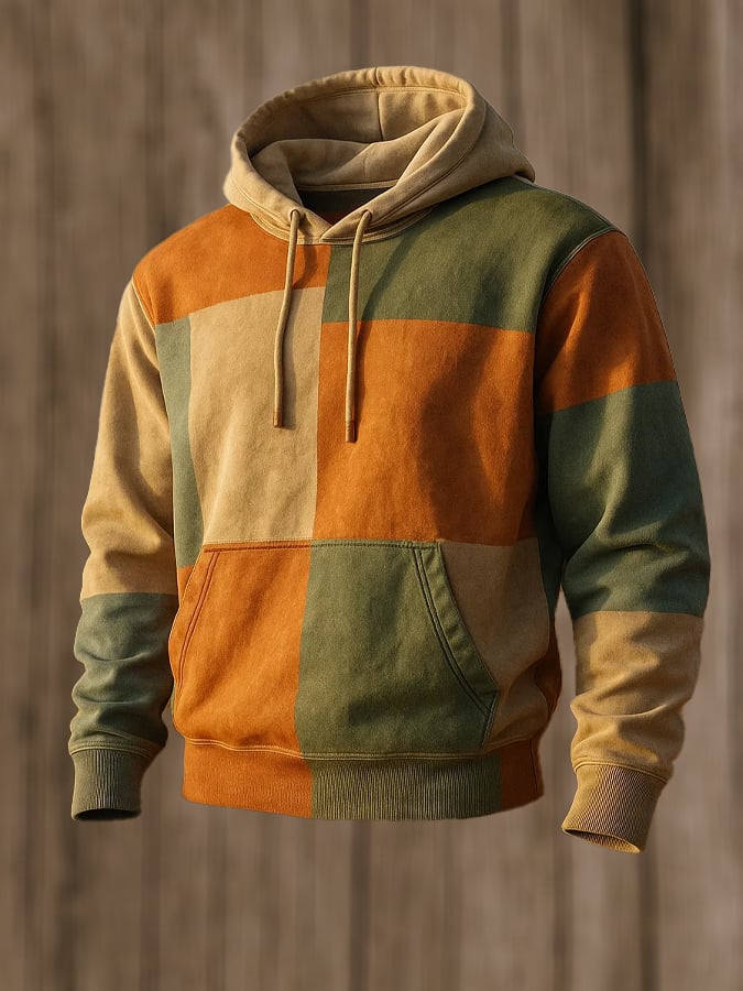 para hombre retro Distressed en bloques de color Print casual de manga larga Sweacamiseta
