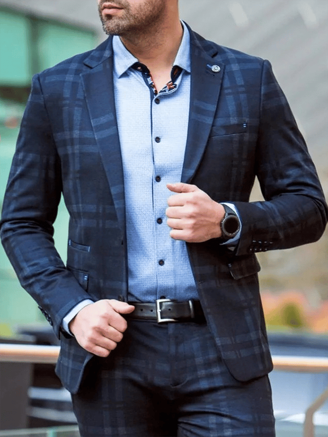 Chaqueta vintage Single-Breasted a cuadros Gentleman's ejecutivo Suit para hombre