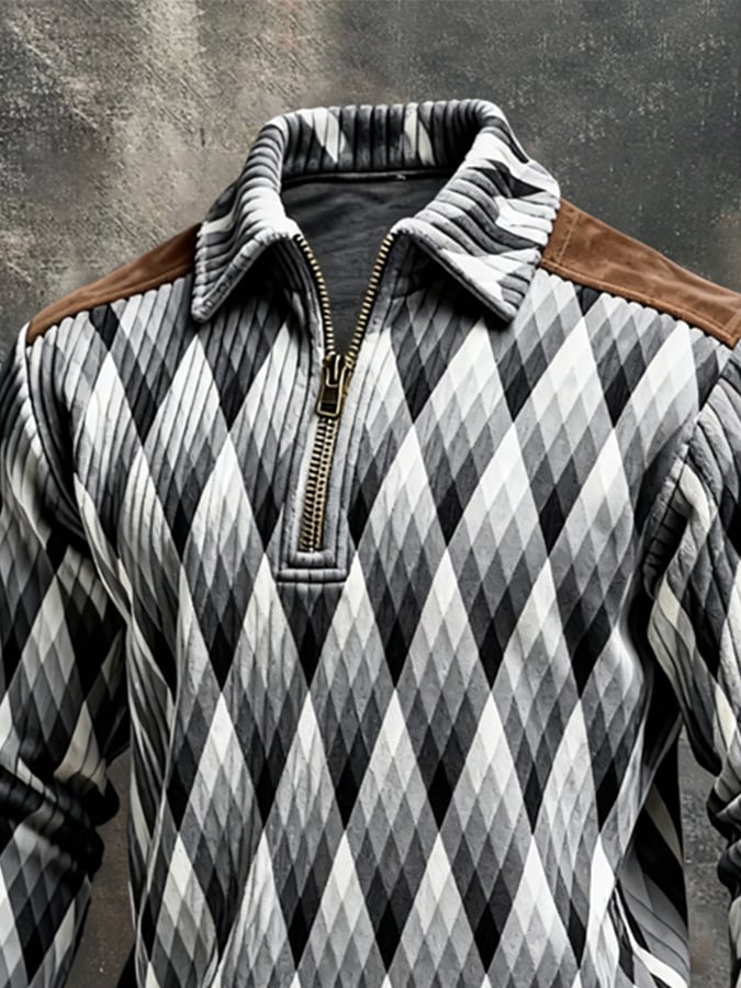 Sudadera retro en bloques de color estampado Color-Blocked con cierre para hombre
