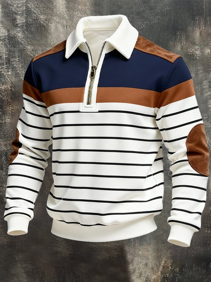 Sudadera retro en bloques de color estampado cierre para hombre